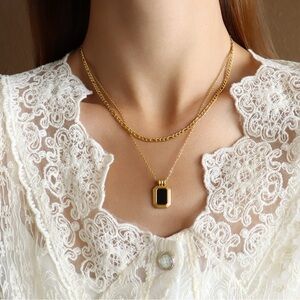 14k Gold Plated Black Pendant Necklace